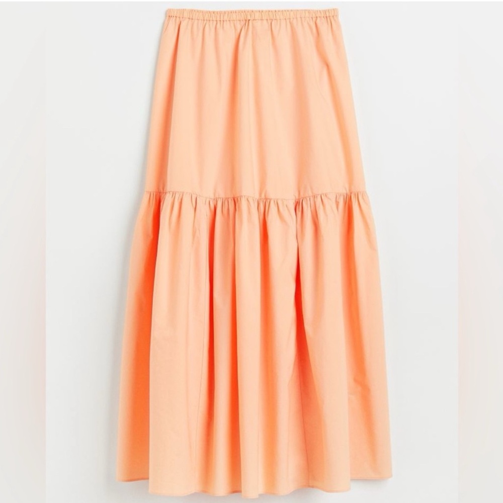 NWT H&M Apricot Pastel Orange 100% Cotton Tiered Maxi Skirt Size Small S